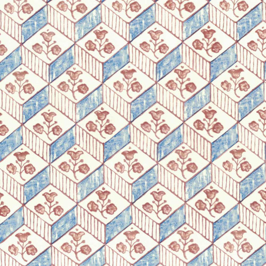 Blue Stamped Geometric Flowers Italian Print Paper ~ Rossi Italy